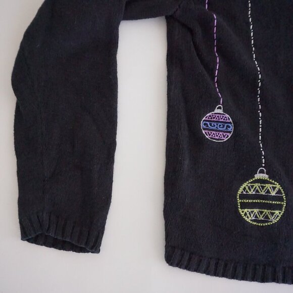 Vintage Craft & Barrow Black Knit Embroidered Beaded Ornaments Holiday Sweater M - Picture 8 of 11
